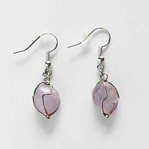 Purple translucent crystal silver fairy elf earrings